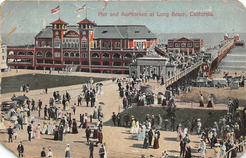 Long Beach California 1910 Postcard Pier & Auditorium