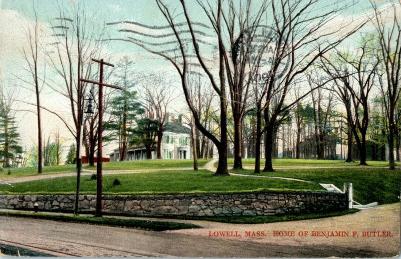 1907 Home of Benjamin F Butler, Lowell, Massachusetts MA Posted Postcard 