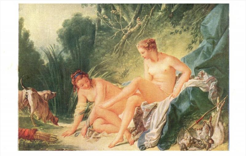 Painting by Francois Boucher Diana NUDE Women  Leaving the Bath