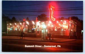 SOMERSET, PA Pennsylvania ~ SUMMIT DINER  c1980s Night Neon Roadside Postcard