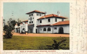 SANTA FE RAILROAD DEPOT Stockton, CA Train Station 1905 Vintage Postcard