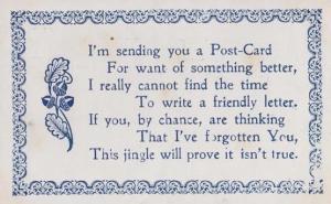 I Cant Write A Friendly Letter Remember You Comic Songcard Antique Poem Postcard