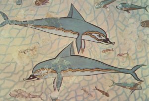 Dolphins Antique Greek Fresco  Greece Postcard