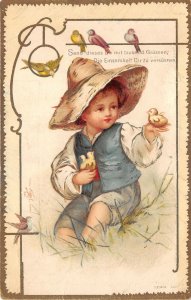 Lot170 greetings boy with little chicks postcard germany