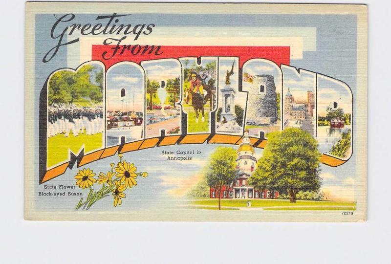 BIG LARGE LETTER VINTAGE POSTCARD GREETINGS FROM MARYLAND #1