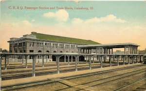 c1910 Postcard; C.B.& Q. RR Passenger Station Depot & Train Sheds, Galesburg IL