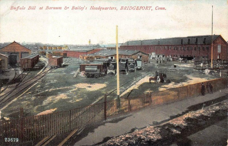 BUFFALO BILL AT BARNUM & BAILEY CIRCUS BRIDGEPORT CONNECTICUT POSTCARD (c. 1910)