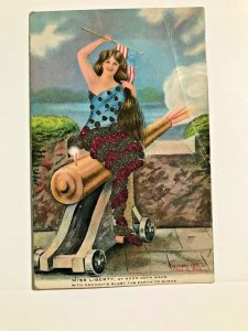 MISS LIBERTY SERIES 200/2  AT NOON-CANNONS BLAST EARTH TO SHAKEGLITTER POSTCARD