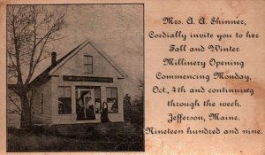 Jefferson  Maine  Millinery & Fancy Goods Grand Opening  Postcard 1909