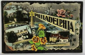 Philadelphia Greetings Multi View Foral Scenic 1908 to Felton DE Postcard R20