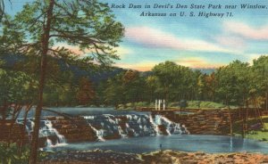 Vintage Postcard Rock Dam In Devil's Den State Park Near Winslow Arkansas AR