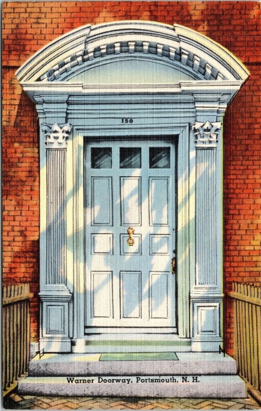 Warner Doorway Portsmouth NH New Hampshire Linen Postcard VTG UNP Tichnor 