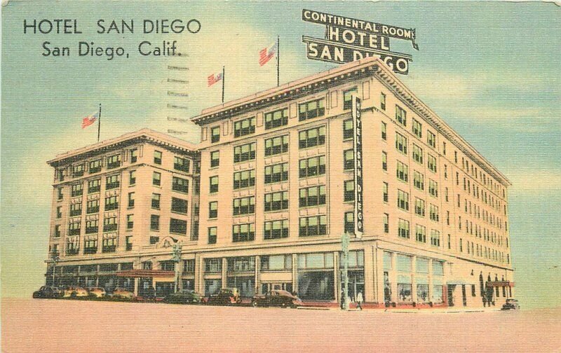 Automobiles Roadside California Hotel San Diego linen postcard MWM 20-1941 