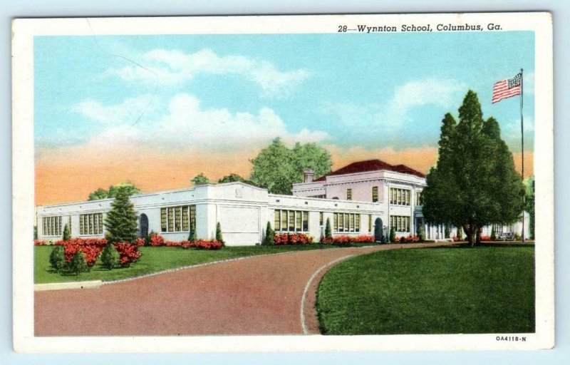 COLUMBUS, Georgia GA ~ WYNNTON SCHOOL Muscogee County c1940s Linen Postcard