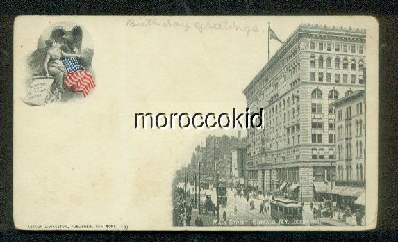 BUFFALO NY USED 1905 ? POSTCARD MAIN ST. NATIONAL BANK TROLLEY PAN AMERICAN EXPO