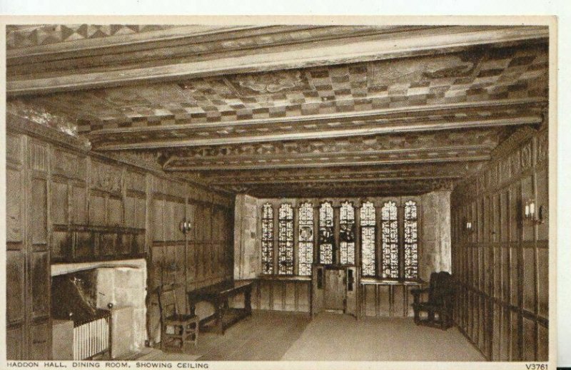 Derbyshire Postcard - Haddon Hall - Dining Room - Showing Ceiling - Ref TZ10493