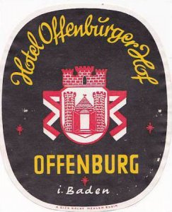 GERMANY OFFENBURG HOTEL OFFENBURGER HOF VINTAGE LUGGAGE LABEL