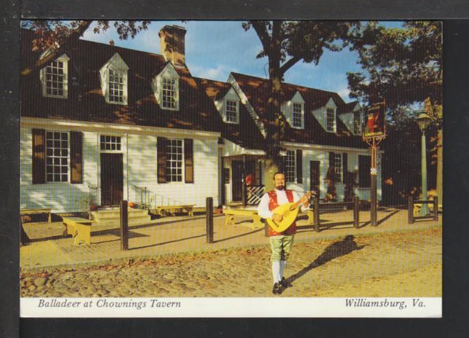 Balladeer at Chownings Tavern,Williamsburg,VA Postcard 