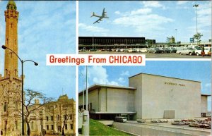 IL Illinois CHICAGO Greeting O'HARE AIRPORT~WATER TOWER~McCORMICK PLACE Postcard