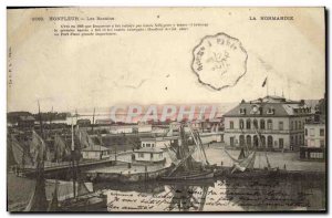 Old Postcard Honfleur Basin has low Maree Boat