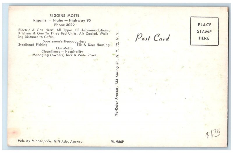 c1960's Riggins Motel Exterior Roadside Riggins Idaho ID Unposted Trees Postcard