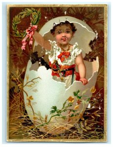 1880s-90s Victorian Easter Cards Adorable Babies Inside Giant Eggs Lot Of 4 *D