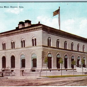 c1910s Denver, CO US Mint Building Young Trees Litho Photo Postcard Vtg A61