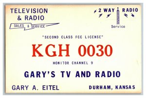 QSL Radio Card From Durham Kansas KGH 0030 