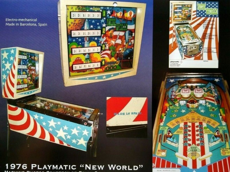 New World Pinball Machine Art Collage Ready To Frame Artwork Retro Patriotic