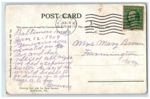 1909 Driving First Pile New Docks Steamer Port Pier Baltimore Maryland Postcard