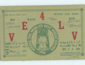 1930s QSL RADIO CARD Moose Jaw Saskatchewan SK AH3271