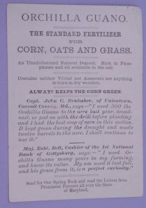 1800s Orchilla Guano Fertilizer Farming Woolridge Baltimore Trade Card