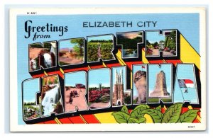 Large Letter Linen ELIZABETH CITY, NC North Carolina c1940s Asheville Postcard