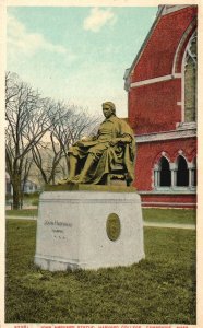 Vintage Postcard 1920's John Harvard Statue Harvard College Cambridge Mass.