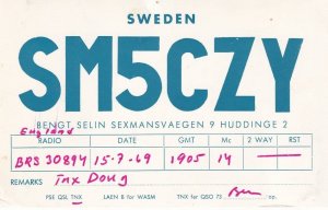 Huddinge Stockholm Sweden QSL Amateur Radio Contact 1960s Card