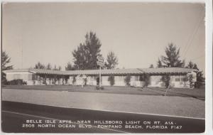 Old Roadside POMPANO BEACH Florida Fla RPPC Postcard BELLE ISLE APARTMENTS