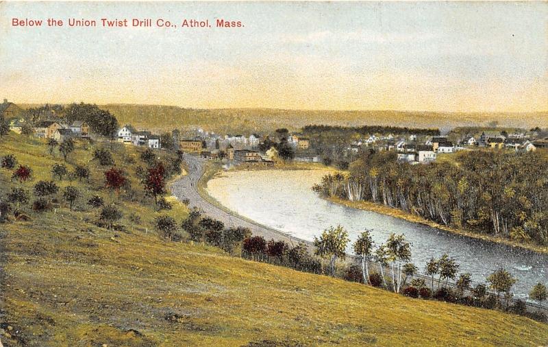 Athol Massachusetts Birds Eye View below Union Twist Drill Co~River~Houses~c1910