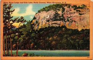 White Horse Ledge Echo Lake North Conway Mountains NH Linen Postcard UNP Unused 