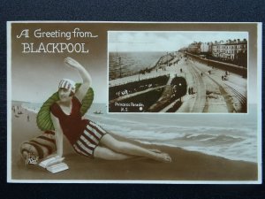 Lancashire GREETING FROM BLACKPOOL Princess Parade c1930s RP Postcard by Milton