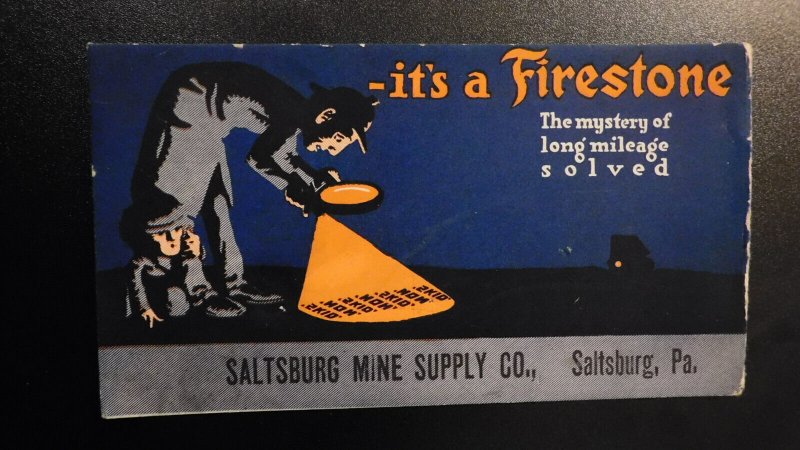 Mint USA Advertising Postcard Its a Firestone Saltsburg Mine Supply Co PA