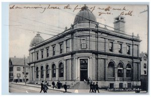 1909 Post Office Exterior People Scene Lynn Massachusetts MA Posted Postcard 