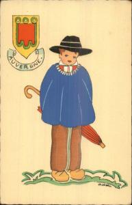 Children Native French Ethnic Costumes Colorful Art  AUVERGNE Art Deco PC #2