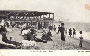 Vintage Postcard People Sunbathing on the Sea Ocean Beach Asbury Park New Jersey