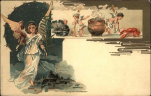 Art Nouveau Angel Cherubs Cook Turkey & Lobster c1900 Italian Postcard