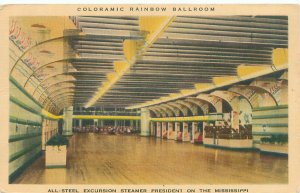 Mississippi River Steamer Coloramic Rainbow Ballroom Linen Postmarked 1946 Bonds