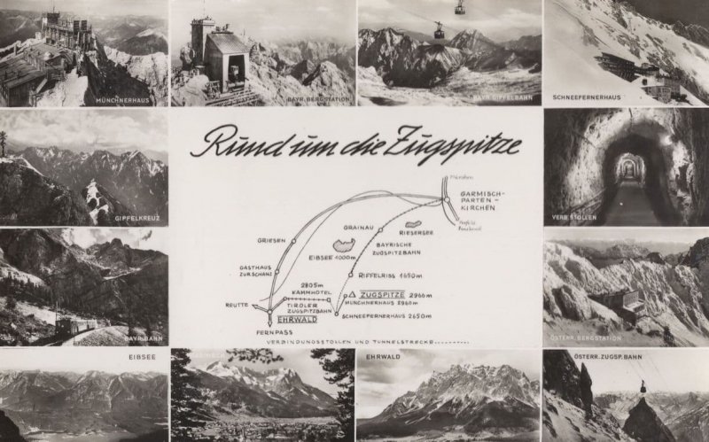 German Zugspitze Bavaria Vintage Real Photo Map Postcard