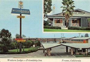 FRESNO CALIFORNIA~WESTERN LODGE-FRIENSHIP INN & COFFEE SHOP~POSTCARD