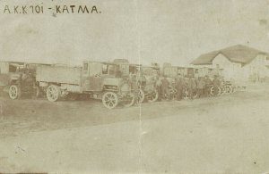 syria, QATMA KATMA قطمة, Row of Trucks (1920s) RPPC Postcard