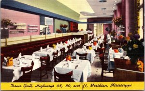 Linen Postcard Davis Grill, Highways 45, 80, and 11 in Meridian, Mississippi