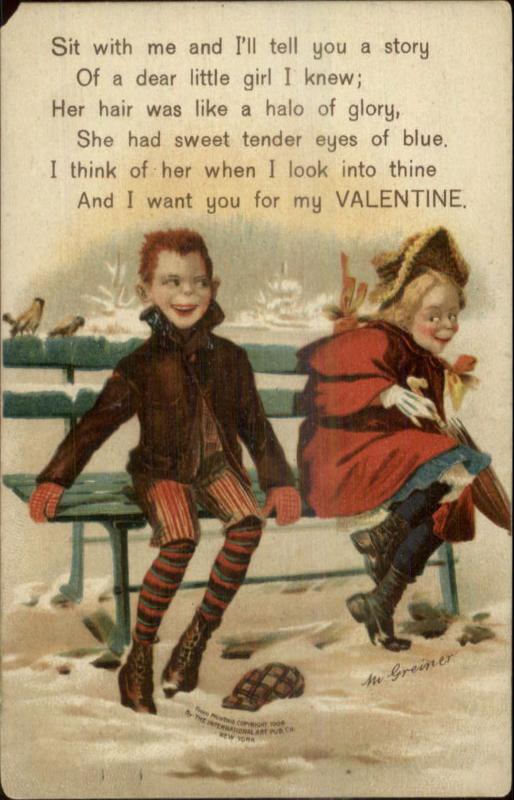 Valentine - Cute Kids Flirt M. GREINER c1905 Postcard